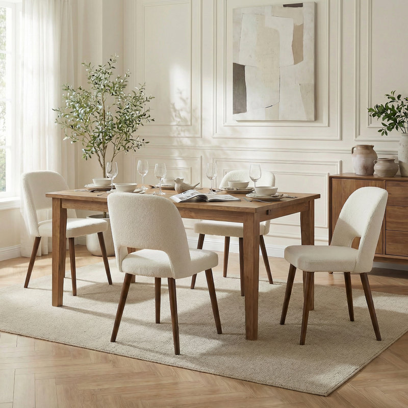 Ensemble de 4 chaises d'appoint rembourrées en chenille avec pieds en bois massif pour salle à manger, 4, Beige