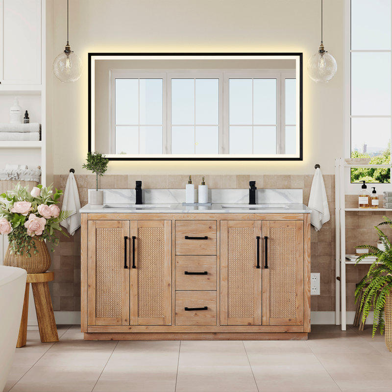 Meuble-lavabo double 60 po avec miroir Calacatta