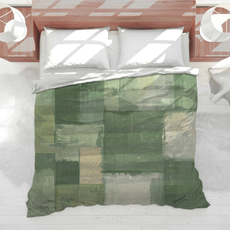 Green Beige Abstract Comforter, Queen