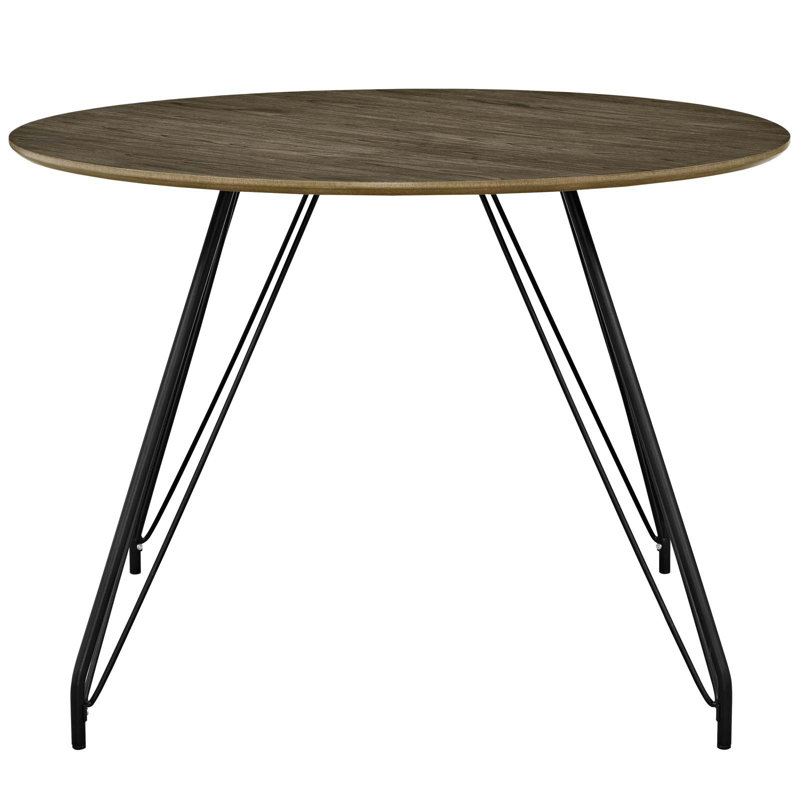Round Walnut Wood Mid-century Modern Dining Table