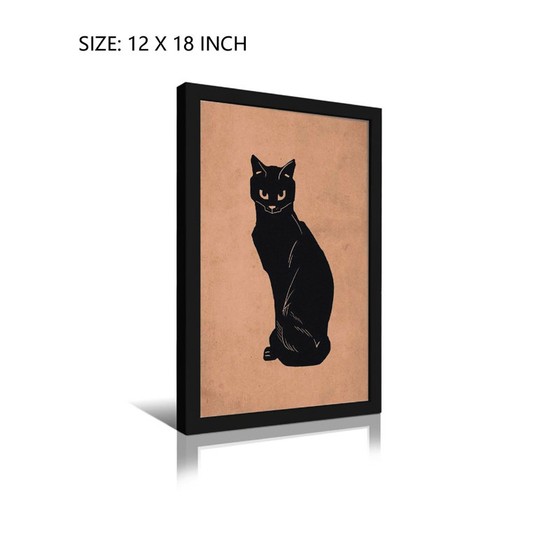 «Black Cat Silhouette», art mural encadré noir de 12 po x 18 po pour le salon de la chambre à coucher