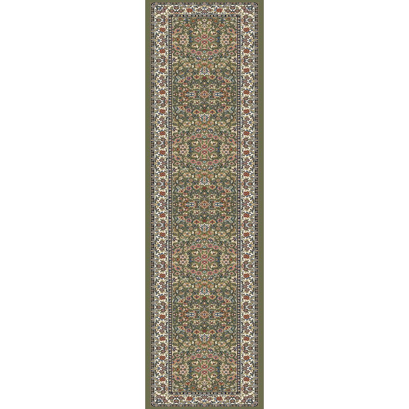 Tapis vert / ivoire Attell, Tapis de couloir 2 pi 2 po x 11 pi