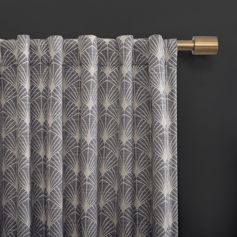 Navy Art Deco Blackout Polyester Curtain Panel with Rod Pocket