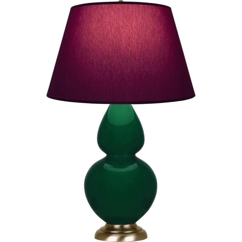 Lampe de table double gourde en céramique, Jungle glacé / laiton, Prune / lavande, Laiton