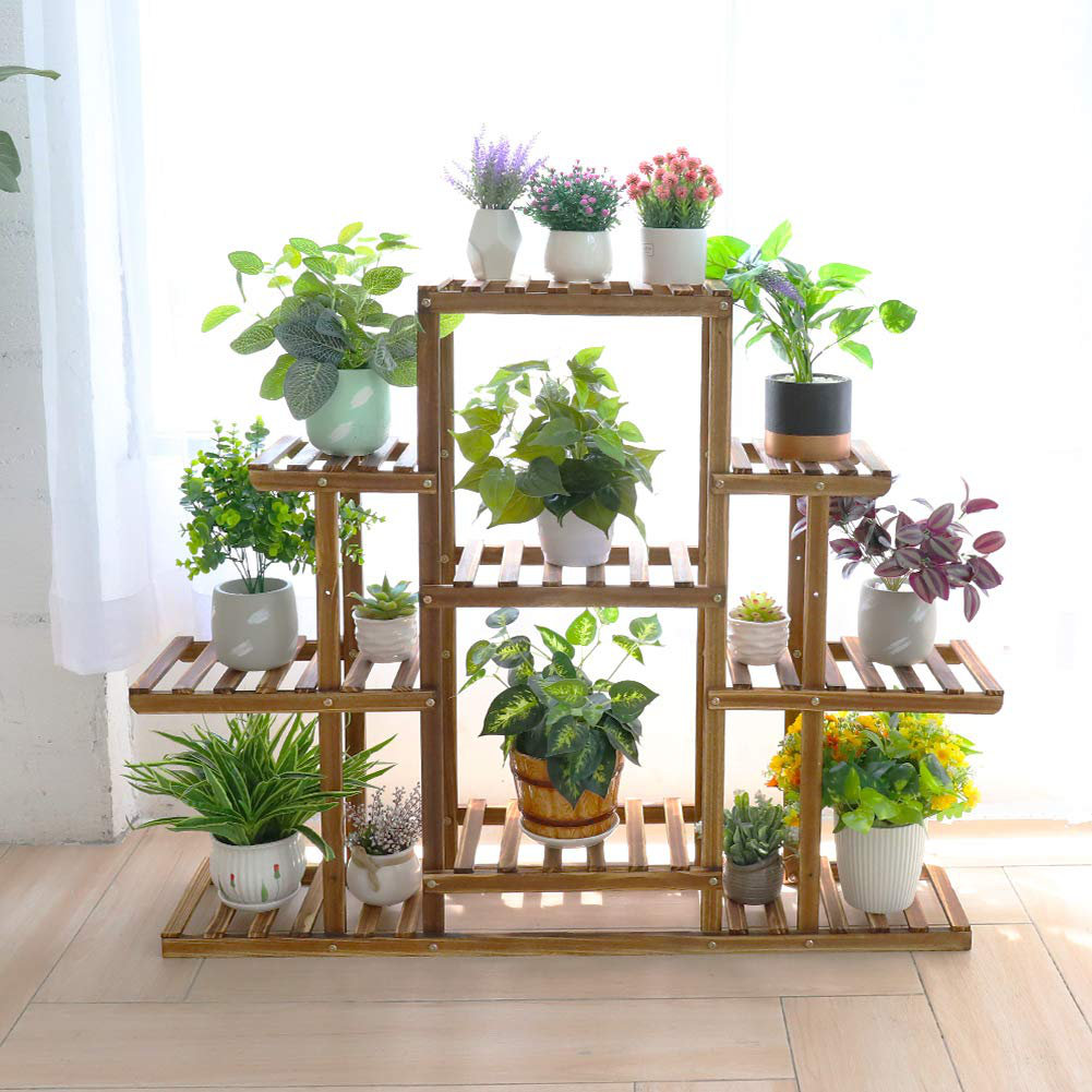 6 Tiered Wooden Plant Shelf Display Ladder Planter