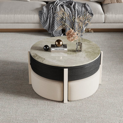 31.5" Modern Coffee Table, Lift Top Coffee Table with 3 Ottomans, Black