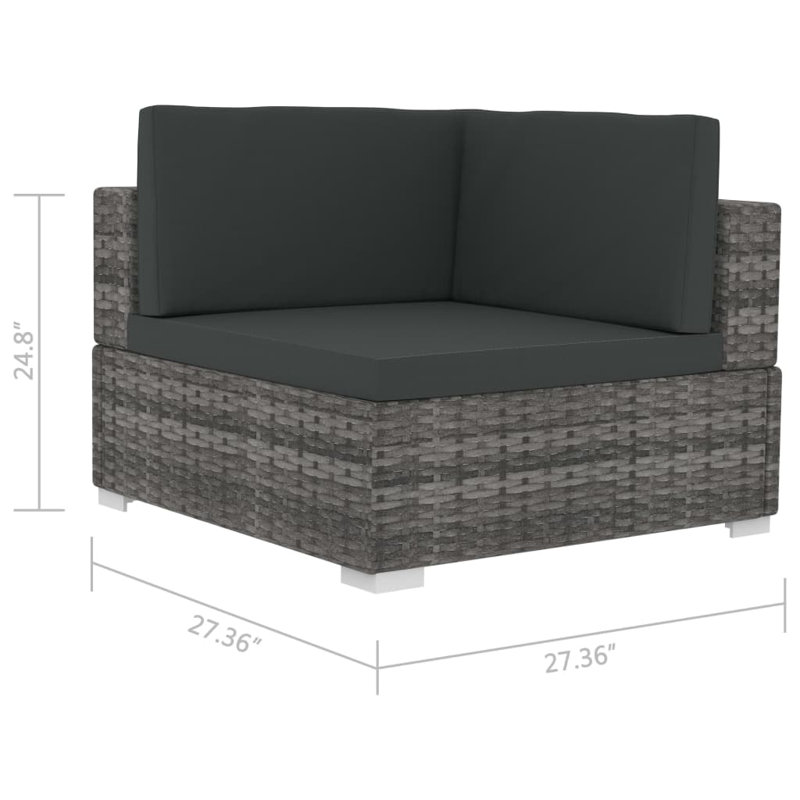Ciaron 27.4" Wide Rectangle Patio Sofa with Cushions, 2, Gray, Gray