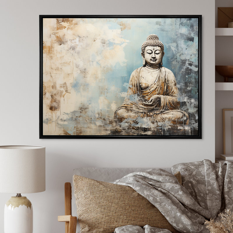 Statue simple bouddhisme - Art mural bouddhisme, Cadre flottant noir, H 30 po x l 40 po x P 1,5 po