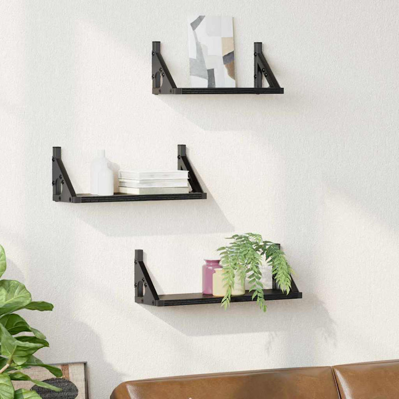 Wall Shelf Set 3 Pcs 37 X 12 X 13 Cm Engineered Wood, Black Oak