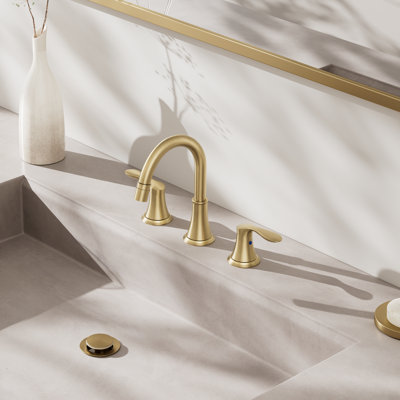 8 Inch Widespread with Pull-Out Sprayer Bathroom Faucet - Brushed Gold 2 Handle 3 Hole, Lead-Free Heavy Duty, with Metal Pop-Up Drain & Water Supply Lines