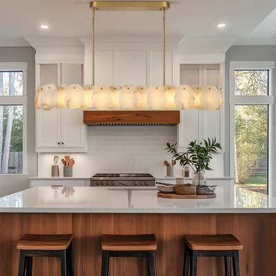 58" L Dimmable Gold Led Rectangular Chandelier Alabaster Pendant Light For Kitchen Island
