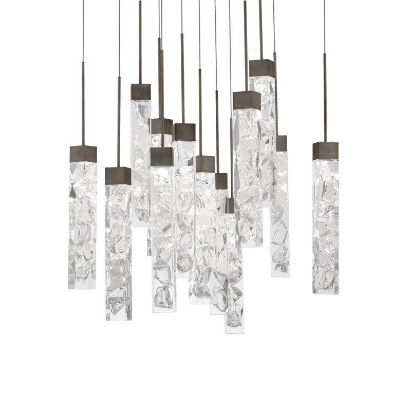 Antique Nickel 13-Light Crystal LED Cluster Pendant