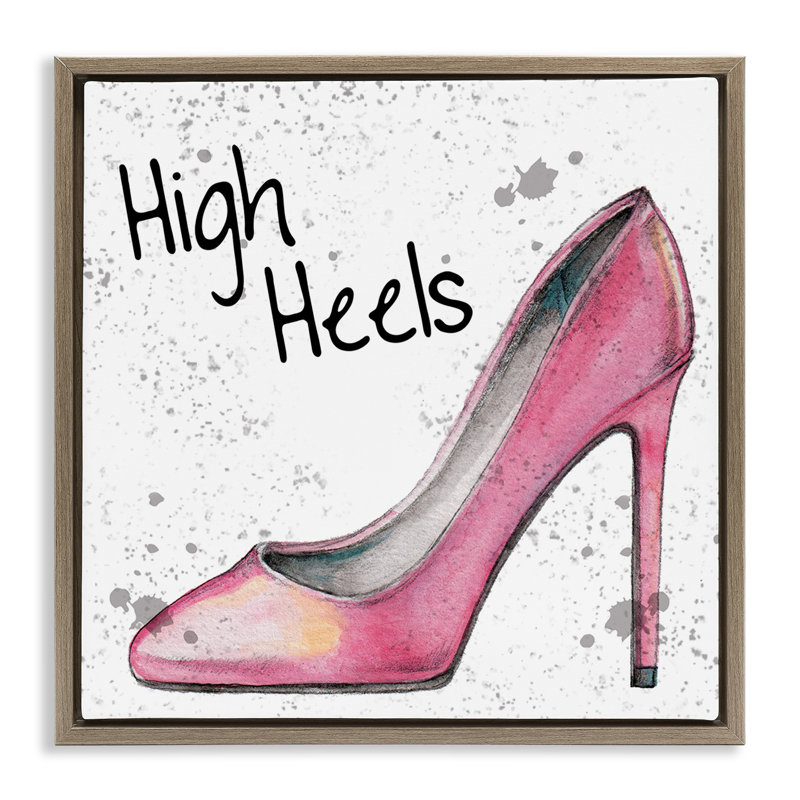 «Pink High Heels», art mural encadré sur toile flottante par Levison Design, Cadre flottant orme Montalcino