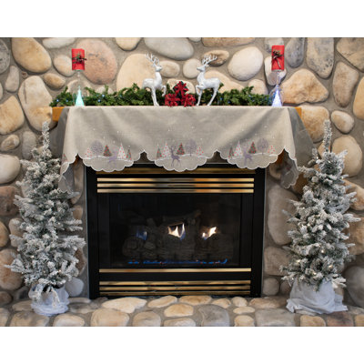 Jovonny Reindeer Scene on Grey Mantel Scarf (19" x 90")