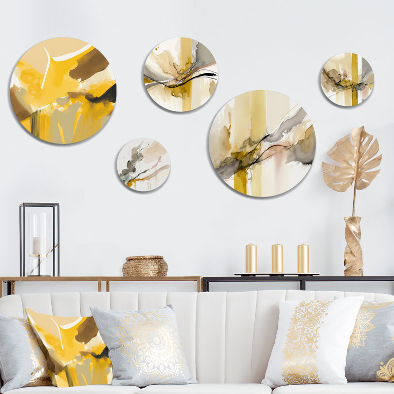 Mustard Yellow Retro I - Abstract Liquid Ink Metal Wall Décor