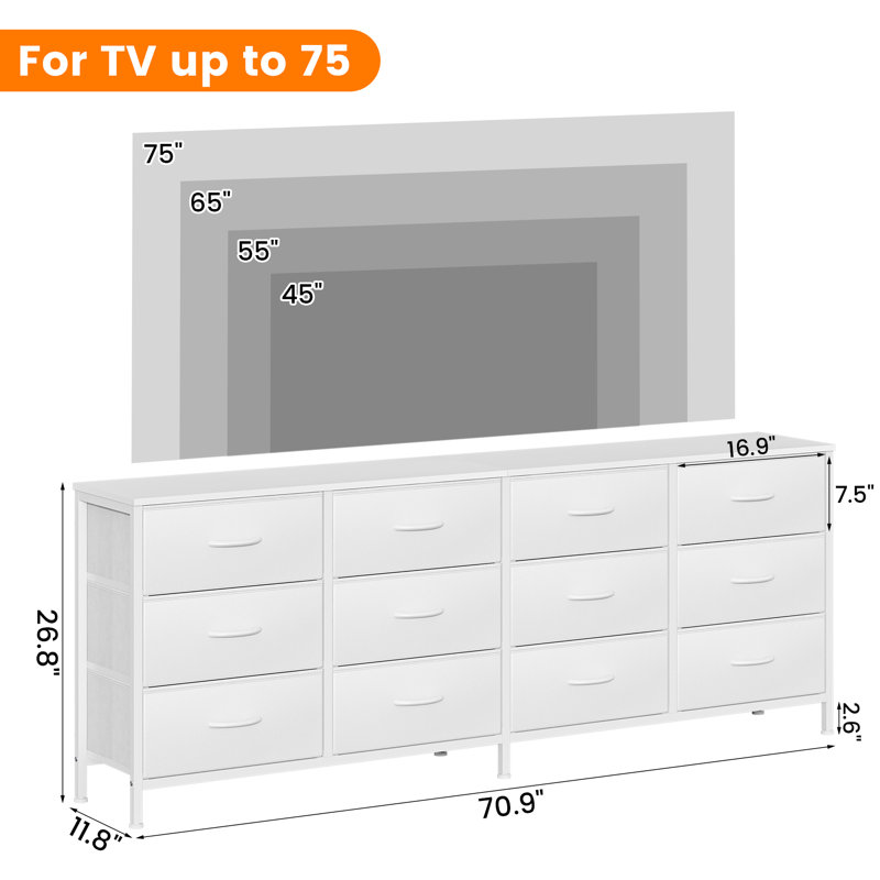180 cm W Chest of 12 Drawers, White