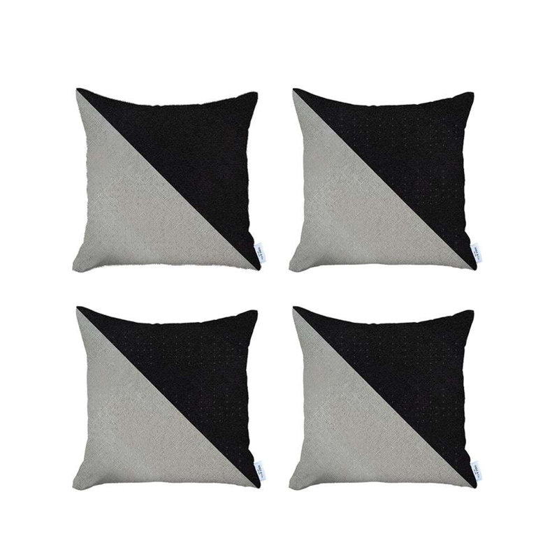 Ensemble de 4 housses de coussin diagonales, Crème / Noir