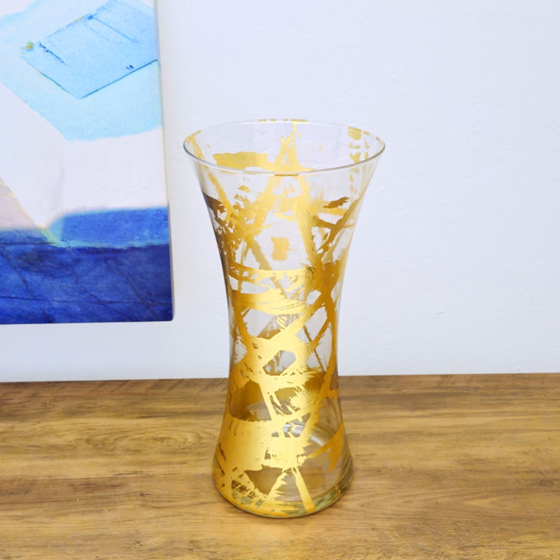 Vase en verre doré massif, Transparent / Doré, Hauteur totale - 14,75 po