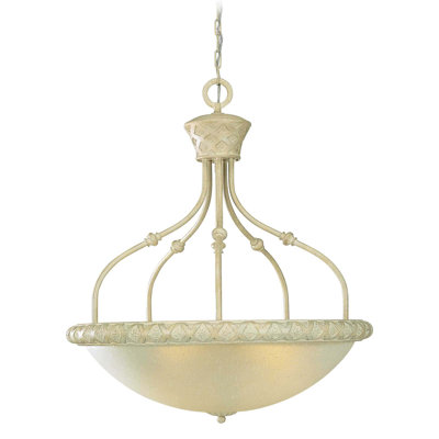 Luminaire suspendu corail doré à 4 lumières Prestwyck avec abat-jour en verre grainé grainé