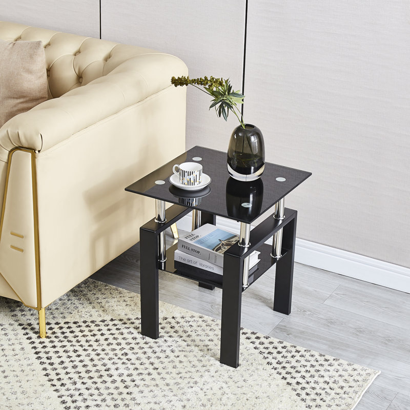 Table de bout en verre Catasha, Noir, H 20,5 po x l 17,72 po x P 17,72 po, 1