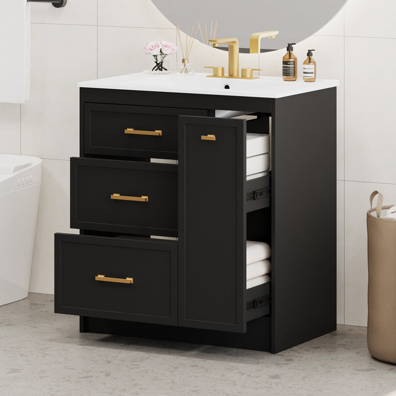 Meuble-lavabo 30 po avec trois tiroirs, Noir