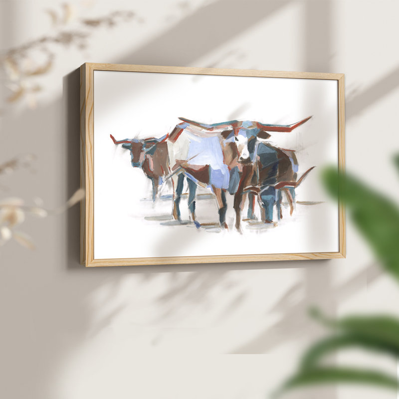 Modern Longhorns II - reproduction encadrée - réarmable, H 16 po x l 20 po, Naturel