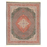 Hand Knotted Wool Oriental Area Rug in Navy And Rust