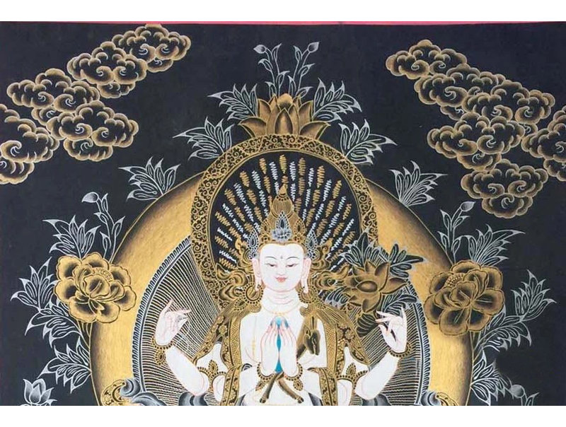 Avalokiteshvara | Chenrezig Thangka (Thangka sans brocart) | Acrylique sur toile