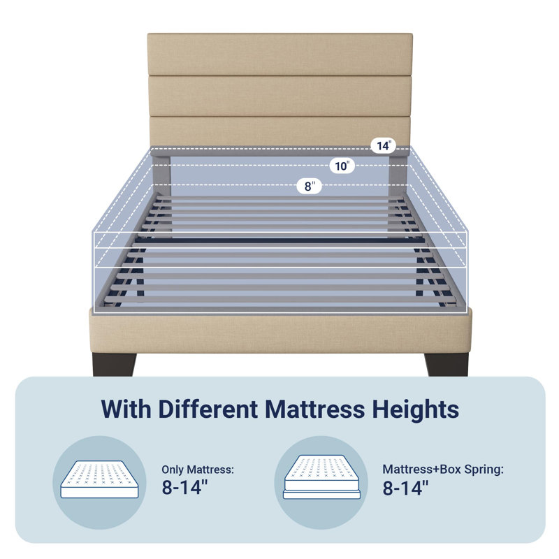 Platform Bed Frame with Headboard, Beige, Twin