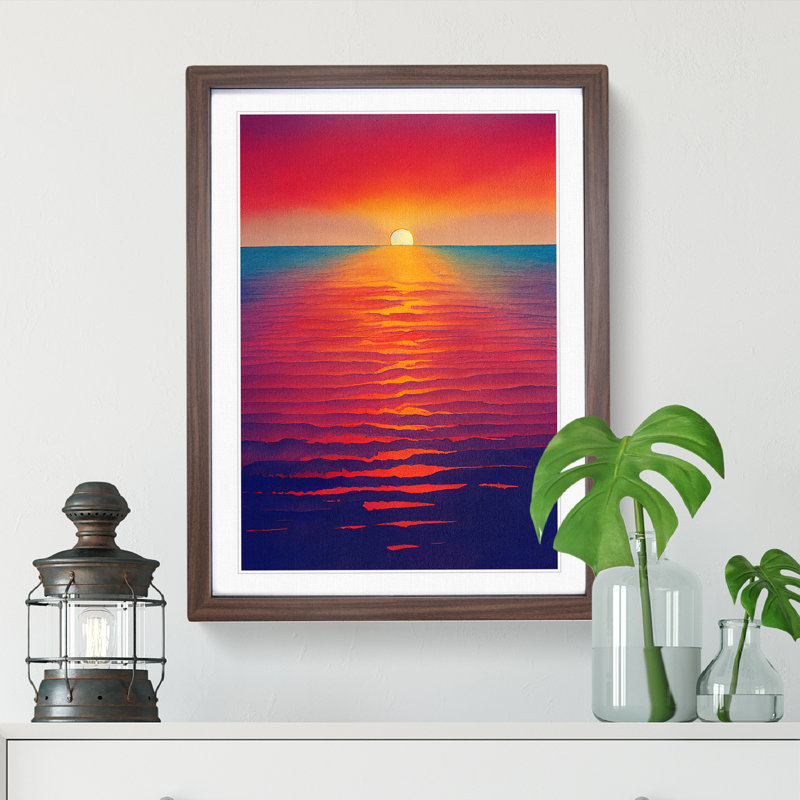 Bedazzled Ocean Sunset - Wall Art, White, 64cm H x 46cm W x 2cm D, Walnut