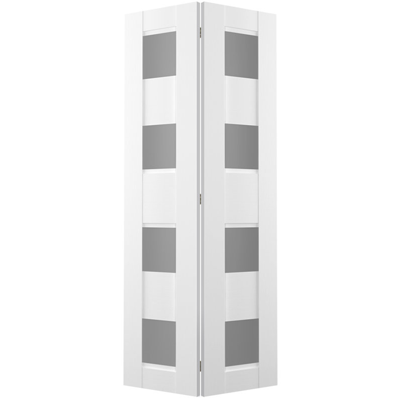 Della 36"X 80" 4-Lite Frosted Glass Grey Oak Wood Composite Bi-Fold Door, White, 48" x 79.38"