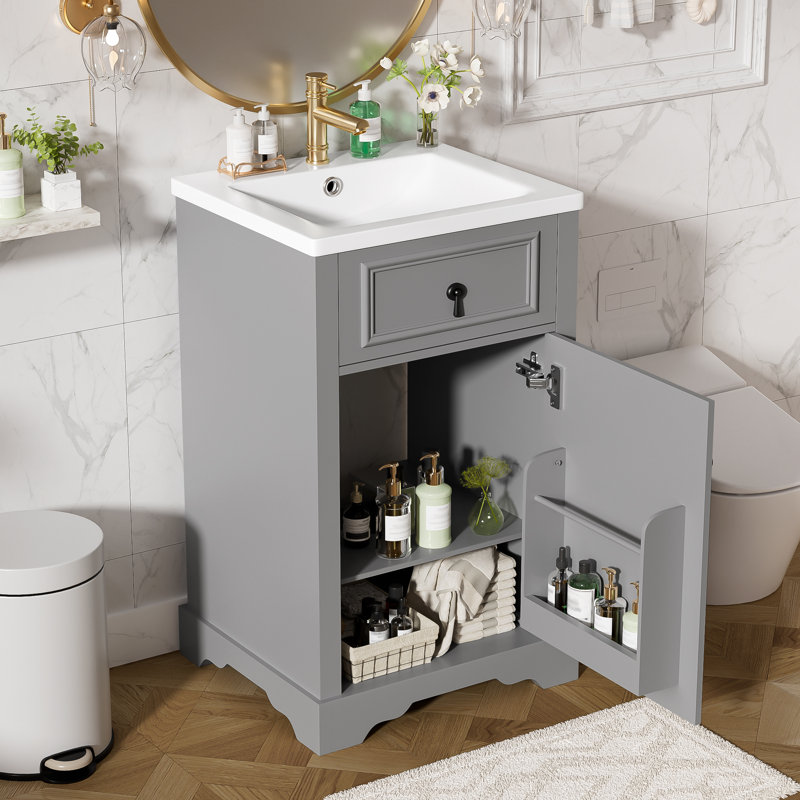 Meuble-lavabo simple 20 po avec comptoir en céramique, Gris
