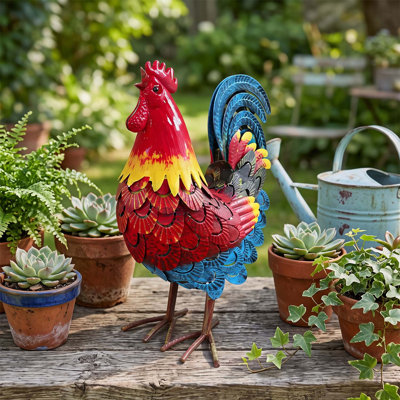 Statue de jardin coq en fer forgé, sculpture en métal pour un décor extérieur durable et rustique, idéale pour les pelouses, les fermes et les arrière-cours.