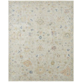 Galena Hand Knotted Wool Oriental Area Rug in Ivory; Beige; Rose; Muted Blue