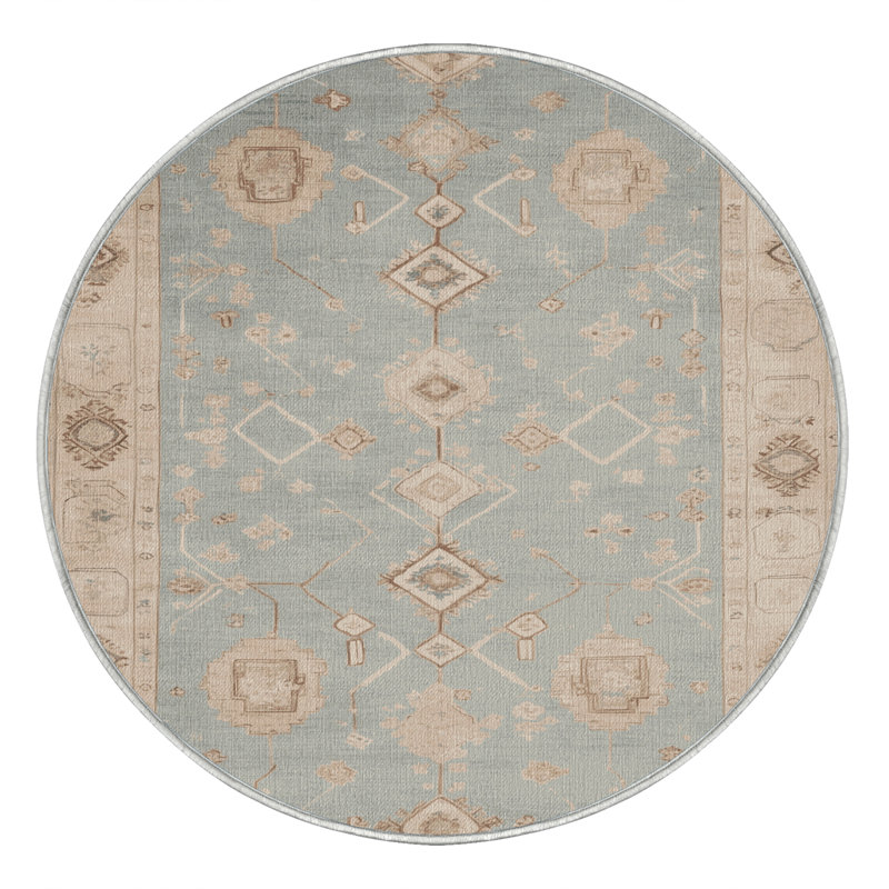 Tapis beige lavable à la machine Afyon, Rond 5 pi