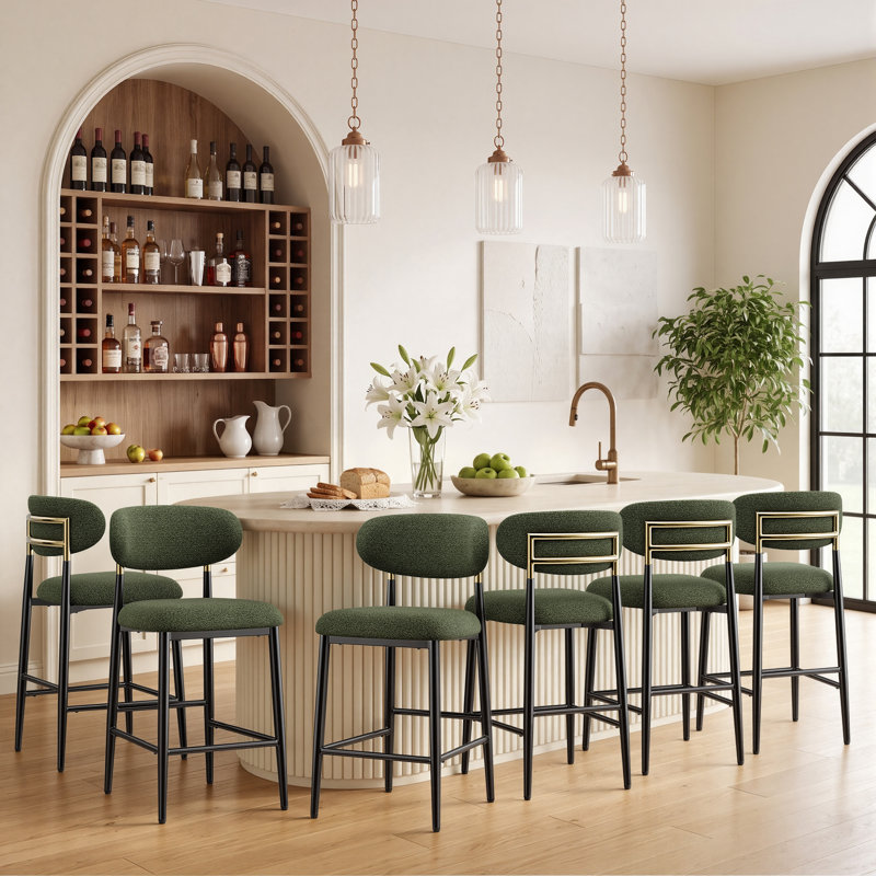 Yes Upholstered Bar Stool with Iron Frame, Green