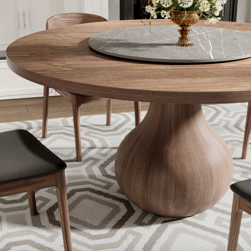 Table de salle à manger en noyer foncé, H 29,5 po x L 53,1 po x l 53,15 po, Brun / Gris