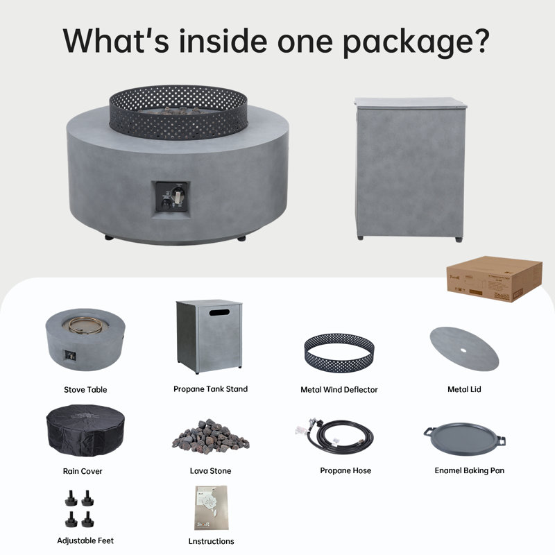 32 Inch Fire Pit Table, Propane Smokeless Fire Pit Table with Hidden Fuel Tank, Wind Guard and Baking Sheet for Garden, Patio, Gray