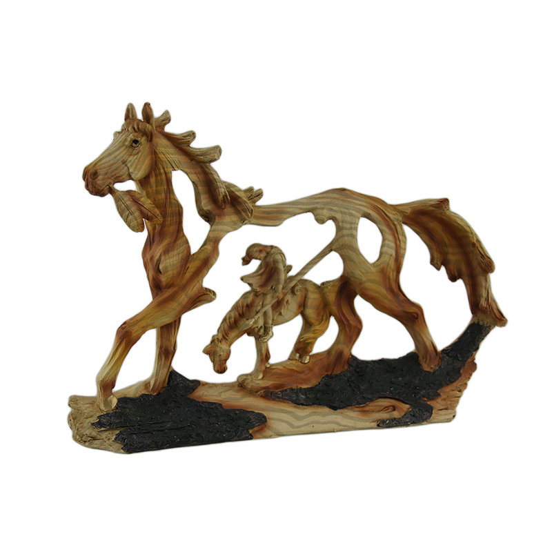 Statue rustique de cheval guerrier amérindien en résine coulée à froid, représentant la fin du sentier, 30 cm de large.