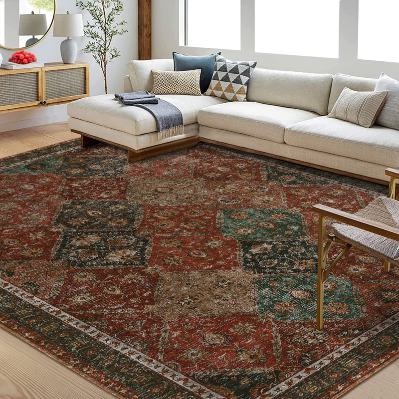 Suttle Oriental Machine Washable Rugs Floral Non-Slip Rug for Living Room Bedroom Nursery Dining Table Bedside Decor