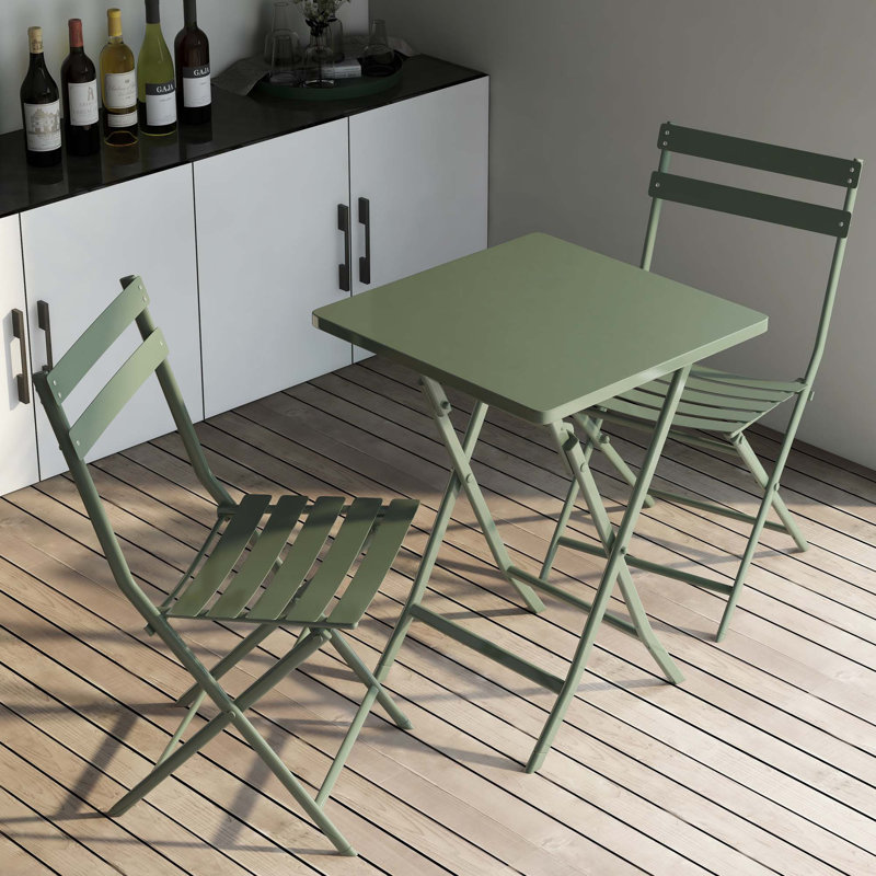 3 Piece Patio Bistro Set Of Foldable Round Table And Chairs, Dark Green
