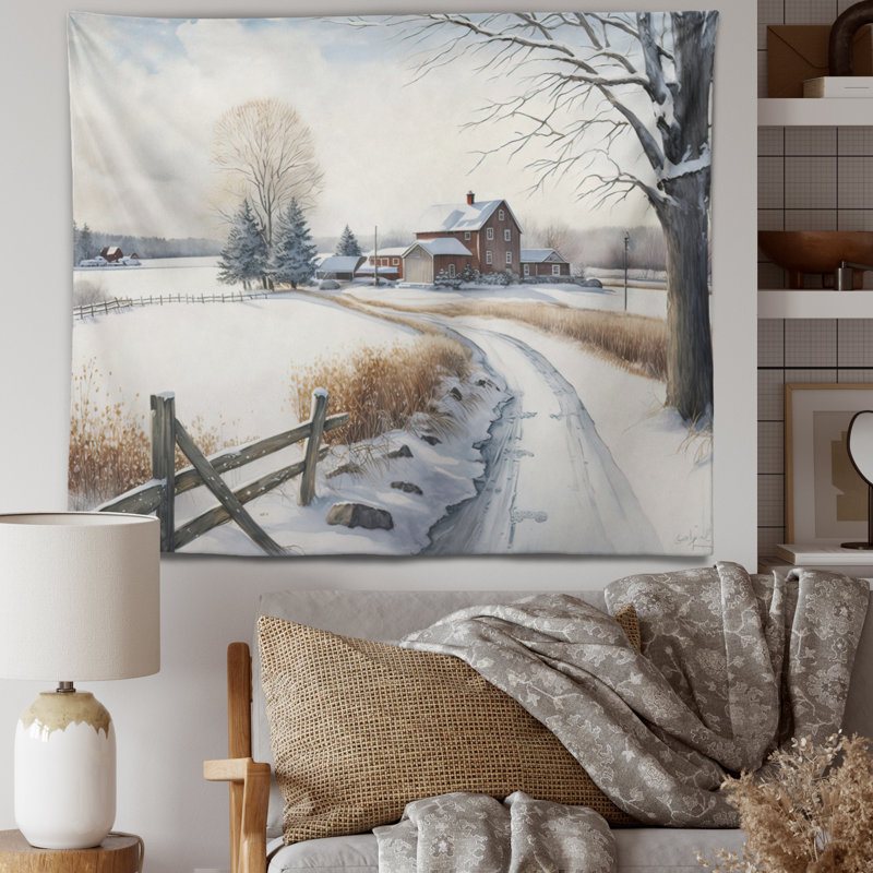 Tapisserie de ferme en polyester avec punaises en polyester Oklahoma Farm, H 50 po x l 60 po