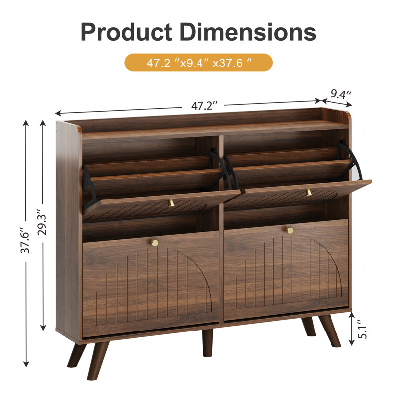 24 Pair Shoe Storage Cabinet, 37.6" H x 47.2" W x 9.4" D