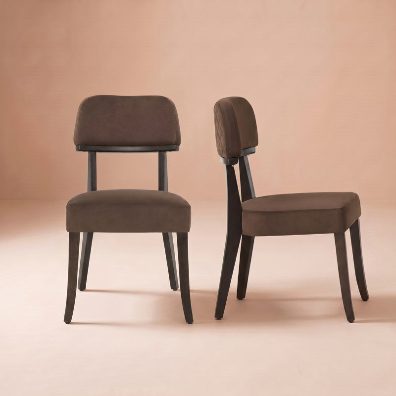 Mid-Century Upholstered Solid Wood Side Chair  Set of 2, Brown