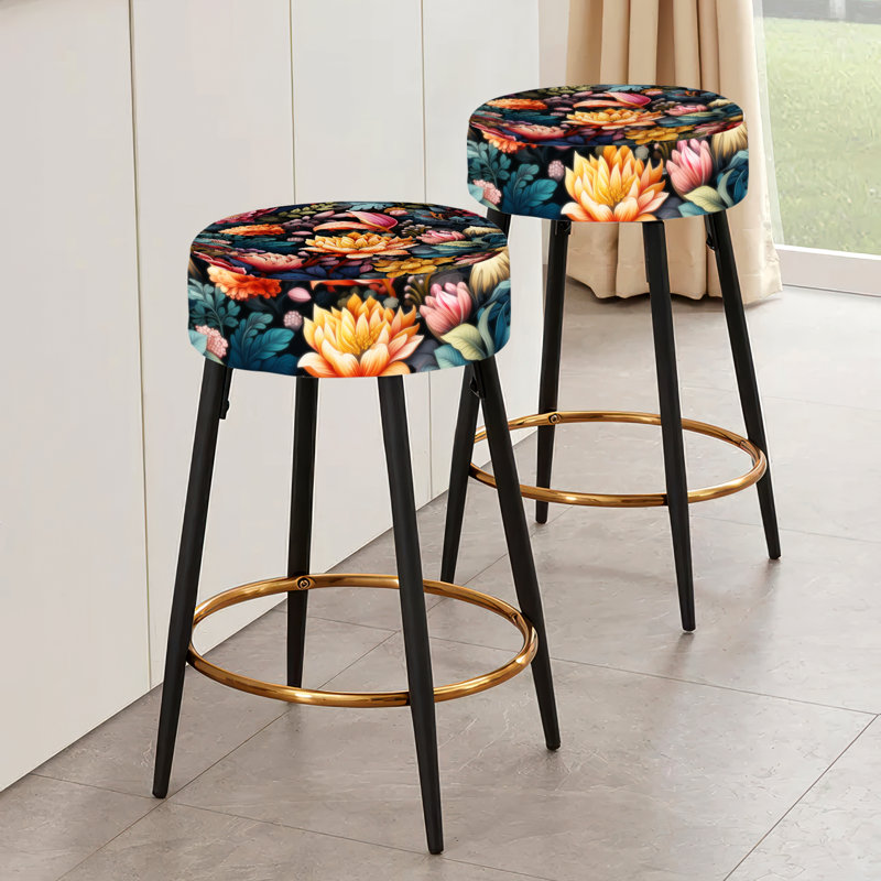 Ensemble de 2 tabourets de bar psychédéliques à motif botanique