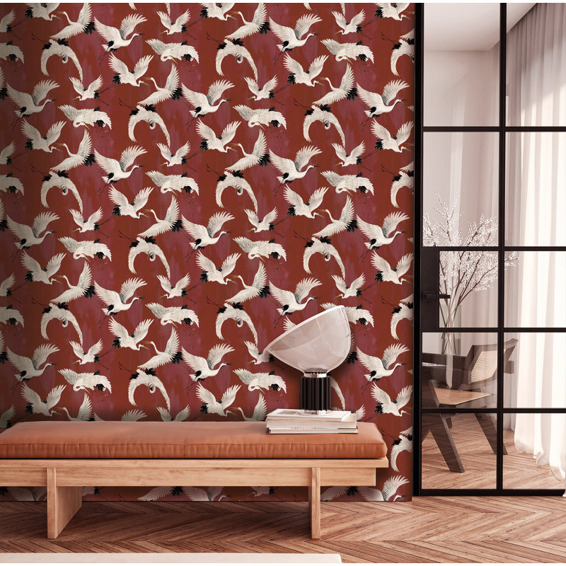 Galerie Designer Walls Cranes Wallpaper, Red