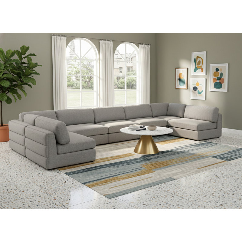 Howardine Upholstered U-Shaped Sectional Reversible, Grey Linen Textured Fabric