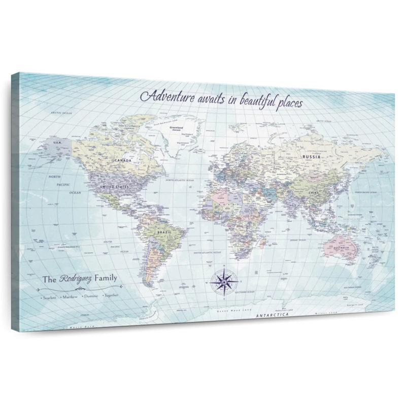 Carte du monde Personalized Places II, H 26 po x l 39 po, Oui