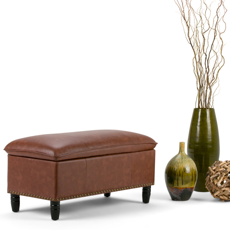 Emily Faux Leather Ottoman, Cognac Faux Faux Leather