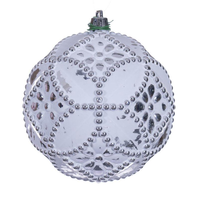 Vickerman Etch Antique White Brush Ornament Set., Silver, 4" H x 4" W x 4" D